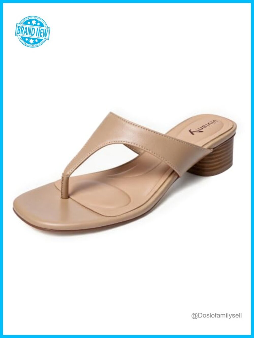 Women's Faux Leather Low Block Heel Thong Sandals Square Toe Slip On Mules